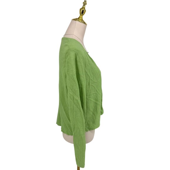 J. Jill Open Front Cardigan Medium PETITE Green Cotton Linen Long Sleeve FLAWS! - Picture 8 of 11